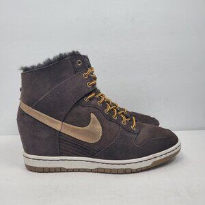 Nike Dunk Sky Hi Women's Dark Brown Suede Wedge Sneakers 548737-200 US Size 9